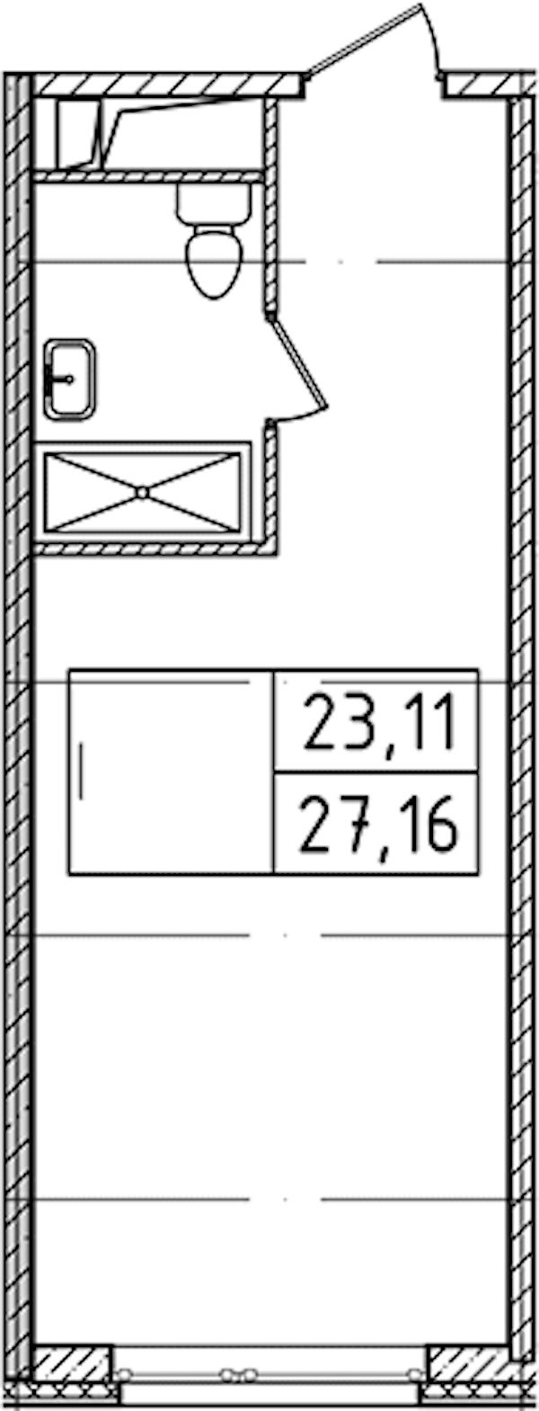 Квартира студия 27.16 м², 13/14 эт., Комплекс апартаментов «Ladozhsky Avenir»